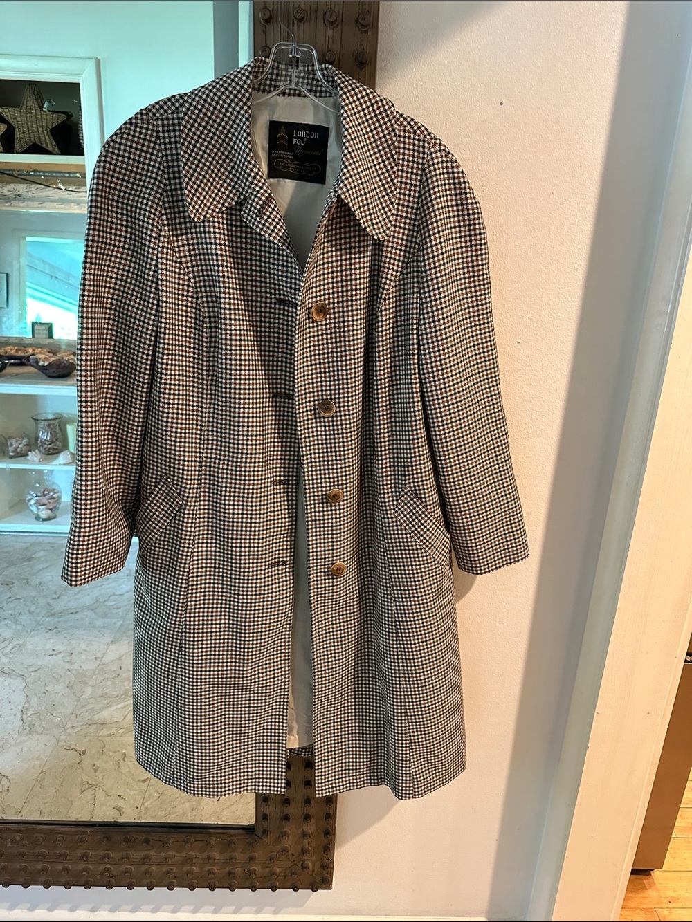 London Fog Black and White Gingham Trench Coat